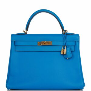 Hermes Kelly 32 Retourne Bleu Hydra Evercolor Gold Hardware
