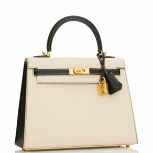 Hermes Kelly 25 Sellier Nata and Black Epsom Gold Hardware