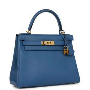 Hermes Kelly 28 Retourne Bleu Agate Evercolor Gold Hardware