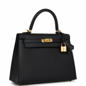 Hermes Kelly 25 Sellier Black Epsom Gold Hardware