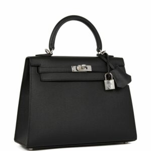 Hermes Kelly 25 Sellier Black Epsom Palladium Hardware