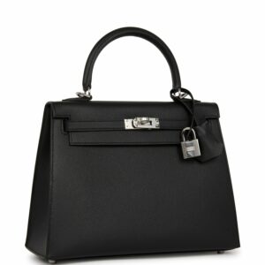 Hermes Kelly 25 Sellier Black Epsom Palladium Hardware