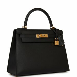 Hermes Kelly 28 Sellier Black Epsom Gold Hardware