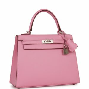 Hermes Kelly 25 Sellier Pink Verso Madame Palladium Hardware