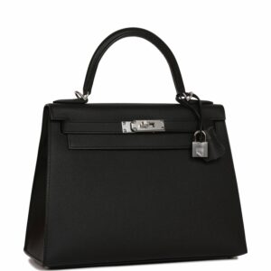 Hermes Kelly 28 Sellier Black Epsom Palladium Hardware