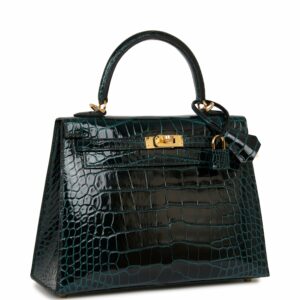 Hermes Kelly 25 Sellier Vert Rousseau Shiny Alligator Gold Hardware