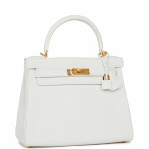 Hermes Kelly 28 Retourne White Clemence Gold Hardware