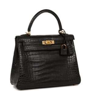 Hermes Kelly 25 Retourne Black Matte Alligator Gold Hardware
