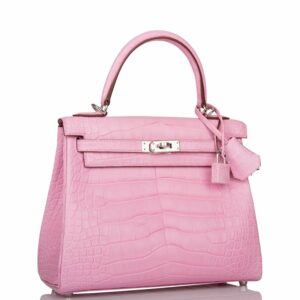Hermes Kelly 25 Retourne Bubblegum 5P Matte Alligator Palladium Hardware