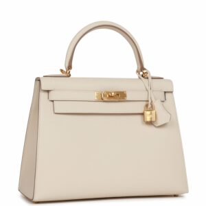 Hermes Kelly 28 Sellier Craie Epsom Gold Hardware