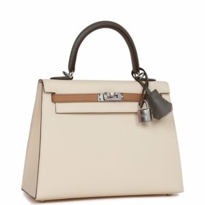 Hermes Kelly 25 Sellier Tri-Color Nata, Chai and Gris Meyer Epsom Palladium Hardware