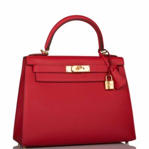 Hermes Kelly 28 Sellier Rouge Casaque Epsom Gold Hardware