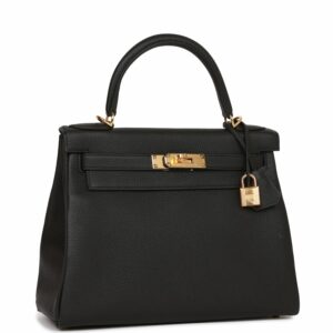 Hermes Kelly 28 Retourne Black Togo Gold Hardware