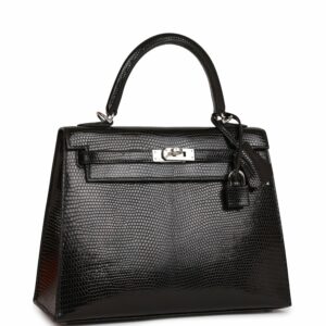 Hermes Kelly 25 Sellier Black Lizard Palladium Hardware