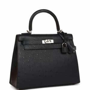 Hermes Kelly 25 Sellier Caban Ostrich Palladium Hardware