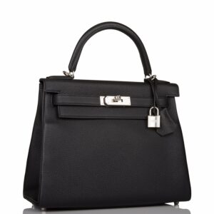 Hermes Kelly 28 Retourne Black Togo Palladium Hardware