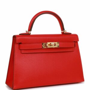 Hermes Kelly 20 Sellier Rouge de Coeur Chevre Gold Hardware