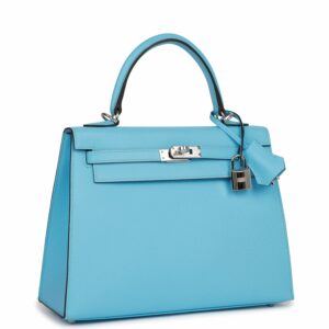 Hermes Kelly 25 Sellier Celeste Epsom Palladium Hardware