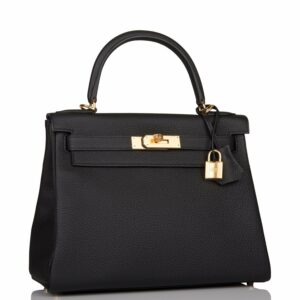 Hermes Kelly 28 Retourne Black Togo Gold Hardware