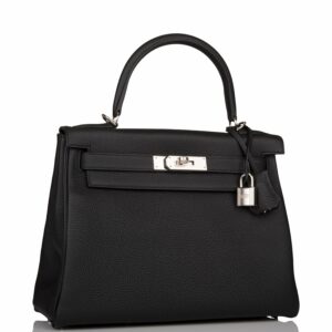 Hermes Kelly 28 Retourne Black Togo Palladium Hardware