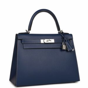 Hermes Special Order (HSS) Kelly 28 Sellier Bleu Indigo Epsom Palladium Hardware