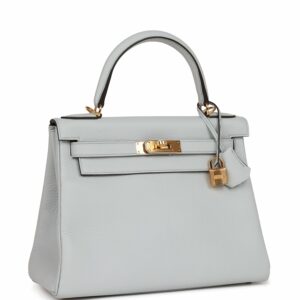 Hermes Kelly 28 Retourne Bleu Pale Clemence Gold Hardware