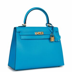 Hermes Kelly 25 Sellier Bleu Frida Chevre Gold Hardware