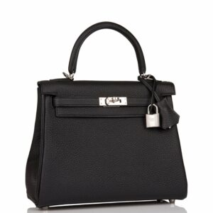 Hermes Kelly 25 Retourne Black Togo Palladium Hardware
