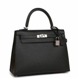 Hermes Kelly 25 Sellier Black Epsom Palladium Hardware