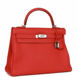 Hermes Kelly 32 Retourne Geranium Togo Palladium Hardware
