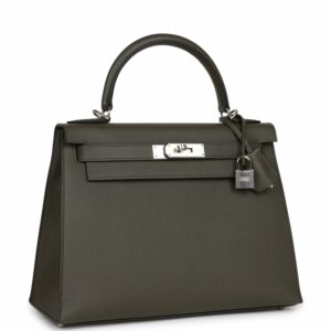 Hermes Kelly 28 Sellier Vert De Gris Epsom Palladium Hardware