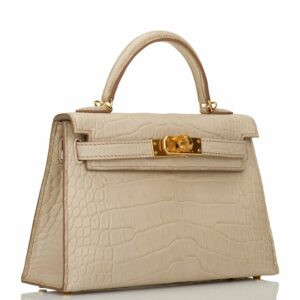 Hermes Kelly 20cm Sellier Beton Matte Alligator Gold Hardware