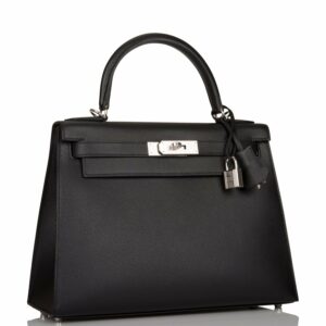 Hermes Kelly 28 Sellier Black Epsom Palladium Hardware