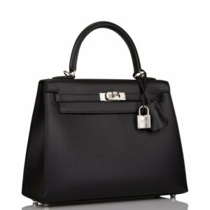 Hermes Kelly 25 Sellier Black Epsom Palladium Hardware