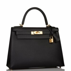Hermes Kelly 28 Sellier Black Epsom Gold Hardware