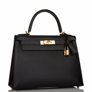 Hermes Kelly 28 Sellier Black Epsom Gold Hardware