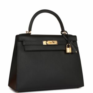 Hermes Kelly 28 Sellier Black Epsom Gold Hardware