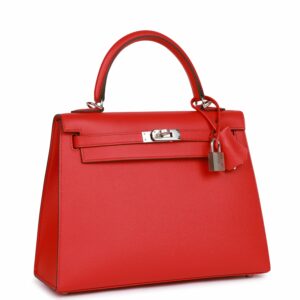 Hermes Kelly 25 Sellier Rouge de Coeur Verso Epsom Palladium Hardware