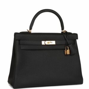 Hermes Kelly 32 Retourne Black Togo Gold Hardware