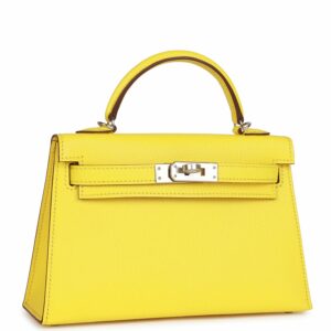 Hermes Kelly 20 Sellier Jaune Citron Chèvre Palladium Hardware
