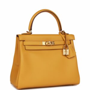 Hermes Kelly 25 Retourne Jaune Ambre Swift Gold Hardware