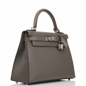 Hermes Kelly 28 Sellier Etain Epsom Palladium Hardware