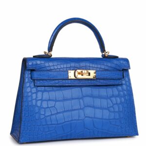 Hermes Kelly 20 Sellier Bleu Royal Matte Alligator Gold Hardware