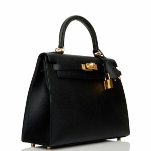 Hermes Kelly 25 Sellier Black Epsom Gold Hardware