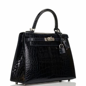 Hermes Kelly 25 Sellier Bleu Marine Verso Shiny Alligator Palladium Hardware