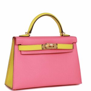 Hermes Special Order (HSS) Kelly 20 Sellier Rose Azalee and Lime Epsom Gold Hardware