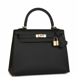 Hermes Kelly 25 Sellier Black Epsom Gold Hardware