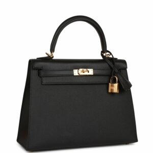 Hermes Kelly 25 Sellier Black Epsom Gold Hardware