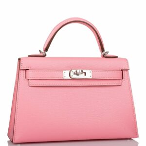 Hermes Kelly 20 Sellier Rose Confetti Verso Chevre Palladium Hardware