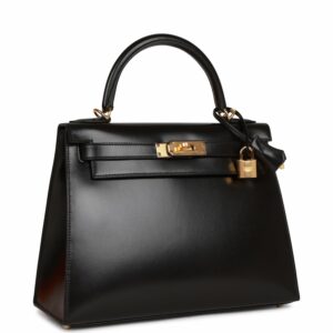 Hermes Kelly 28 Sellier Black Box Gold Hardware